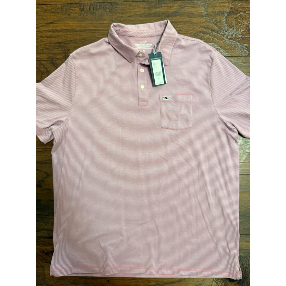 Vineyard Vines Edgartown Polo Mens XL Jetty Red Feeder Stripe Pocket Golf Shirt - Picture 2 of 4